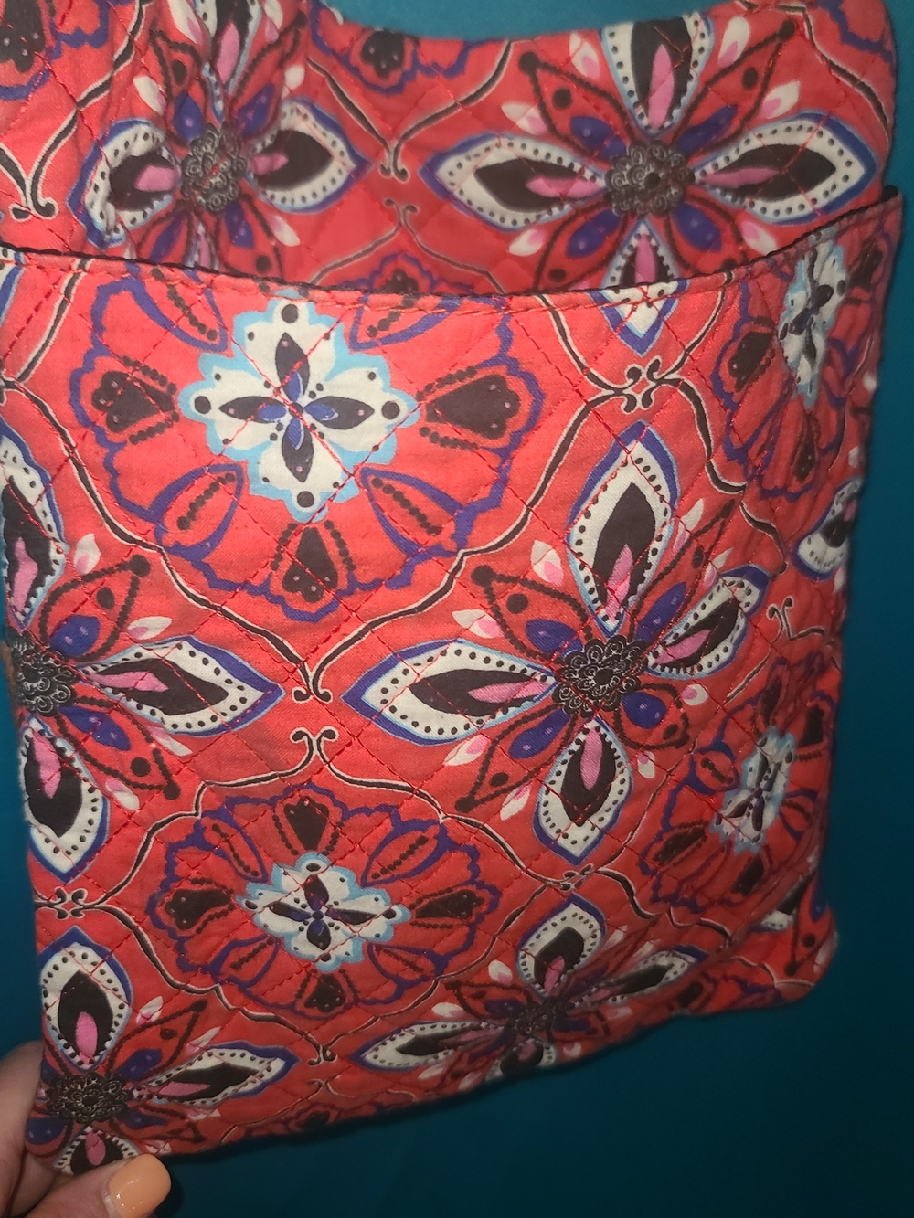 Stone Mountain Accessories Red-Pink Floral Crossbody Bag with Brown Trim - Picture 2 of 3